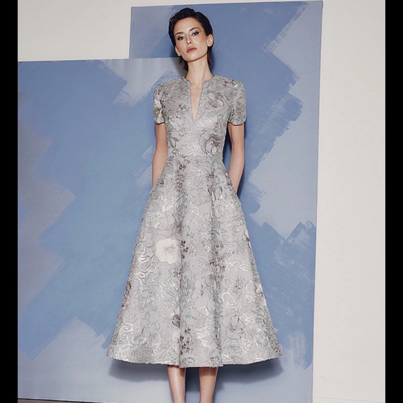 Elegant Audrey & Brooks Dress, Silver Brocade Dress - Picture 4 of 5